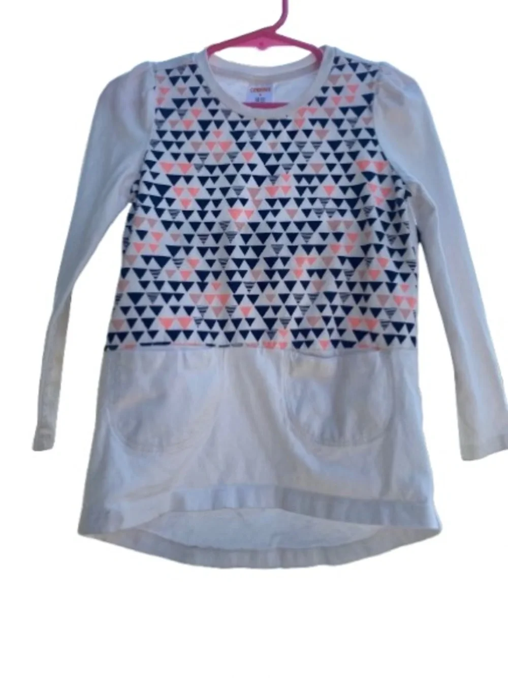Gymboree White Long Sleeve Tunic with Navy & Pink Triangle Print